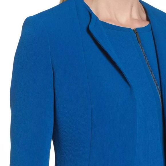 HUGO BOSS Blue Jerusa Textured Stretch Cropped Suit Blazer Jacket US 10 - Picture 4 of 11